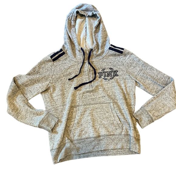 PINK Victoria's Secret Tops - PINK | light grey and navy pullover half zip hoodie